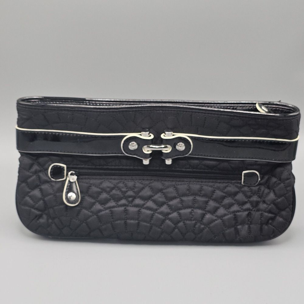 Vera bradley Black Clutch Purse with Hand Strap Mix Fabric And Patent Leather